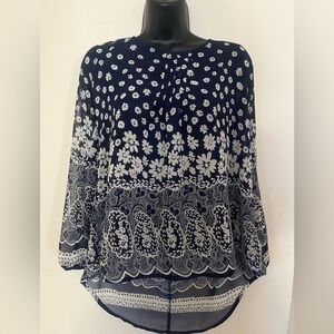 Blu Pepper Navy and White Floral Blouse